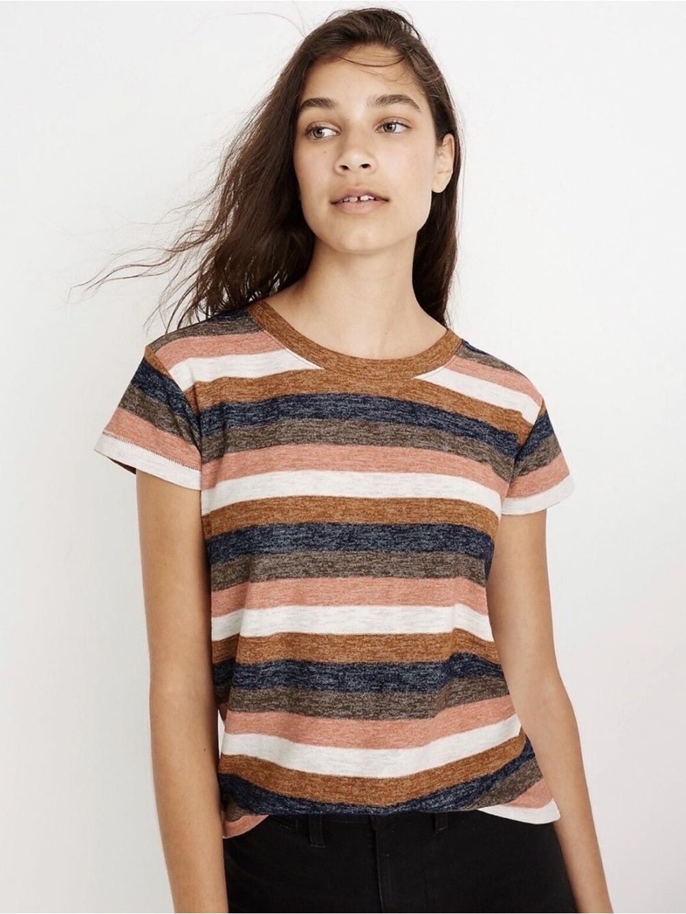 Madewell Striped Short-Sleeve Crewneck Tee in Rust, Navy & Cream